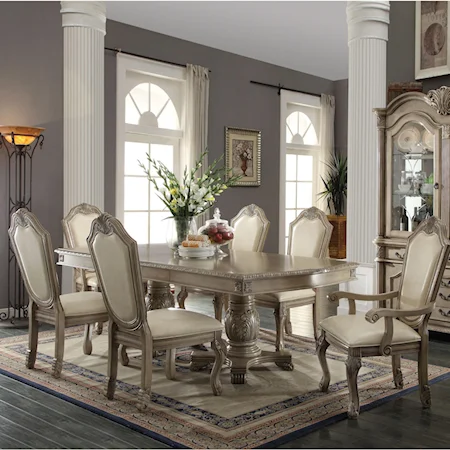 7 Piece Formal Dining Set with Fabric Upholstered Chairs